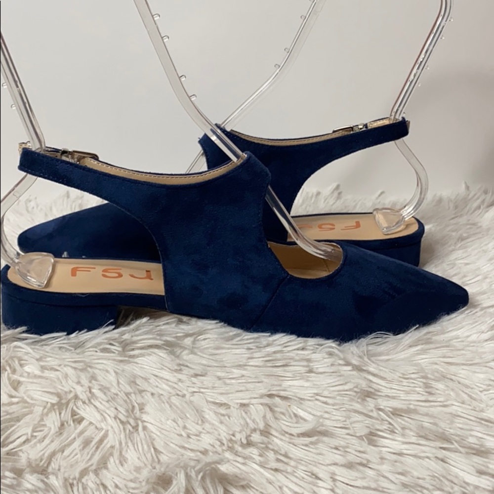 FSJ Dark Blue Faux Suede Slingback Flats Sz 11